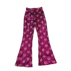 Nasty Gal Petite Heart Sequin Flare Pants - Pink - US 4